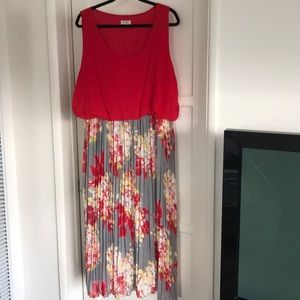 MAGIC Red Floral Sleeveless Pleated Dress Size 3X